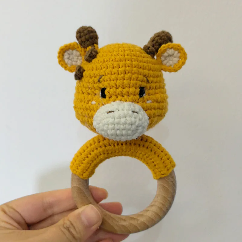 Crochet Giraffe Baby Rattle Newborn Bunny Rattle Toy Wooden Molar Teething Ring Pacifier Clips Chain Set Baby Stuff Dolls
