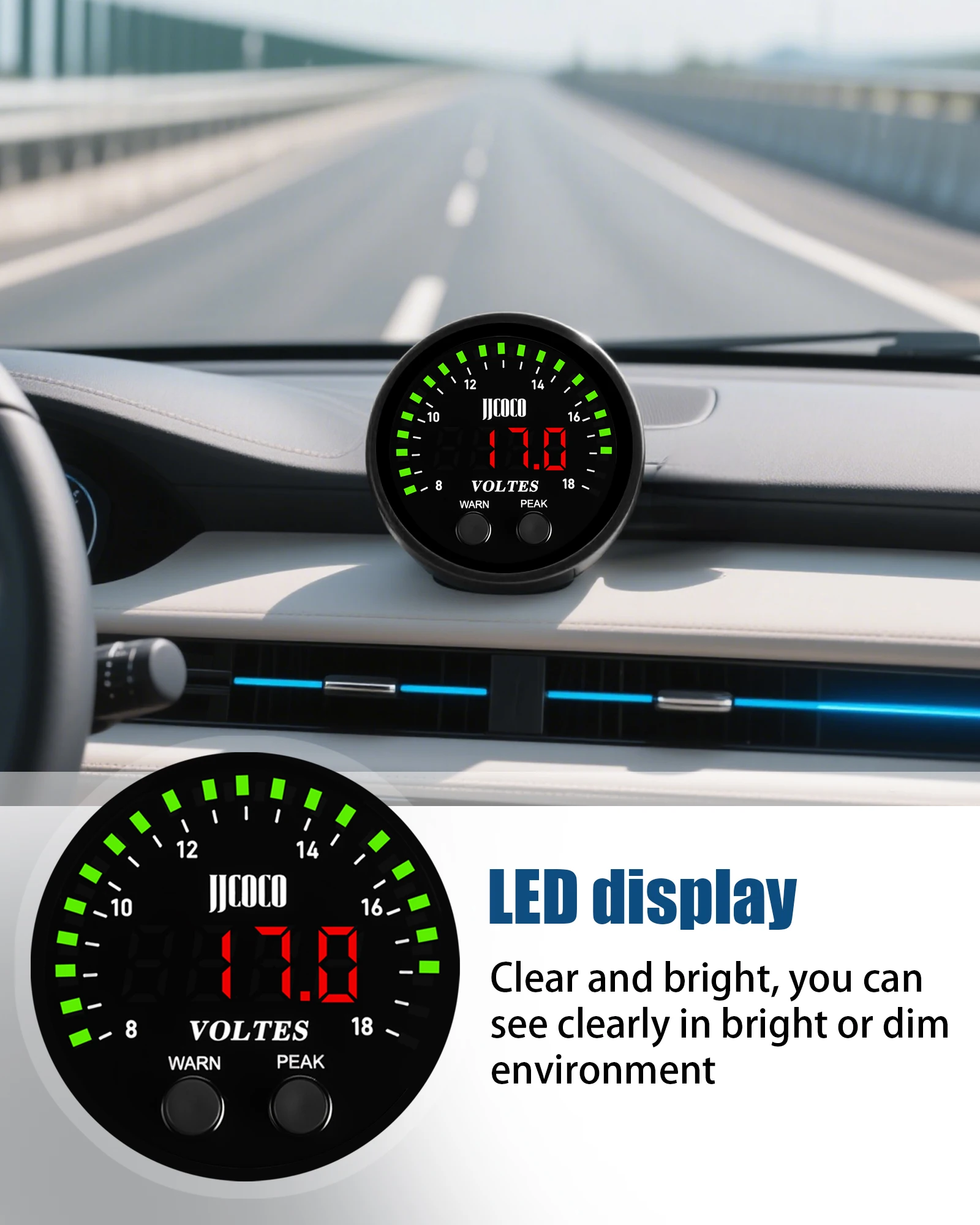 

Universal Ultra-thin 52MM Voltmeter 8-18V Voltage Meter Voltes Gauge Ultra-Thin Round With Red Light LED Display Car Motorcycle