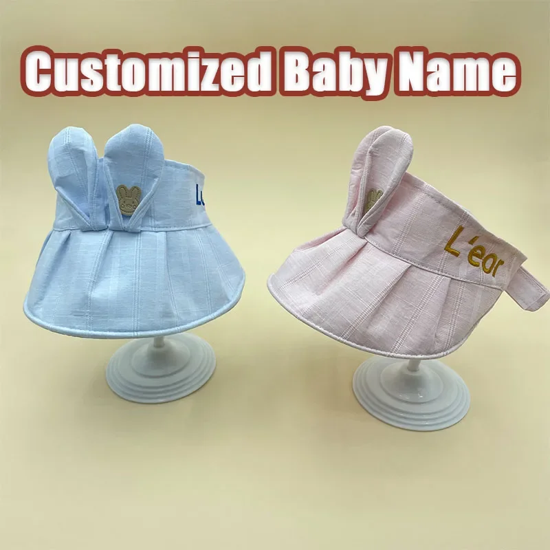 Personalized Cap Hats Rabbit Ear Summer Baby Sun Hat Empty Top Baby Cotton Hat Children Visor Hat Custom Embroidered Hat  Gif