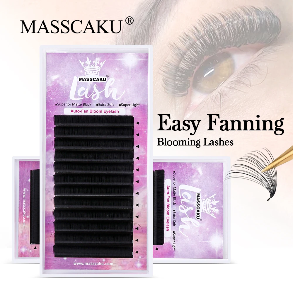 MASSCAKU Auto Fan Lashes 0.05 0.07 Thickness C/D Curl Premium 1s Blossom 3D Synthetic Mink Extension Fake Makeup Supplies