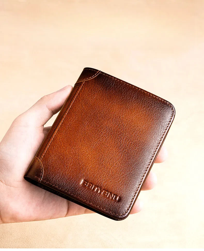 Retro leather thin anti-theft brush men's three discount wallet multi-functional short retro fashion wallet