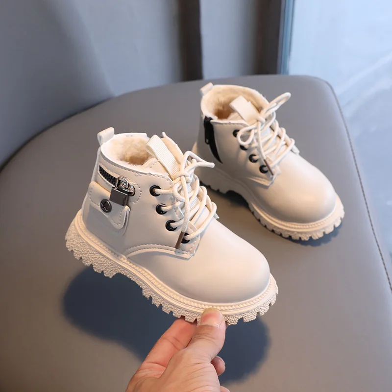 Children Ankle Boots Small Pocket Kids Short Boots Versatile 2025 Winter New Boys Girls Leather Boots Versatile British Style