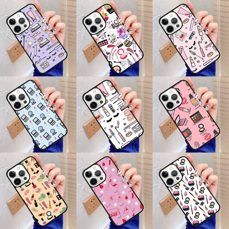 Makeup Love Lipstick Eyeshadow Pattern Phone Case Cover For iPhone 16 15 SE2020 6s 7 8 plus 11 12 mini 13 14 pro max coque