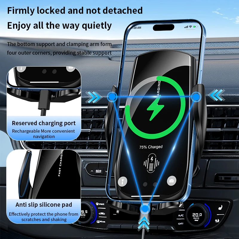 حامل شاحن لاسلكي للهاتف السيارة العالمي بقدرة 15 وات 360 درجة ° حامل دوران لهاتف آيفون 17 16 15 14 13 12 11 سامسونج جالاكسي S25 S24 #4