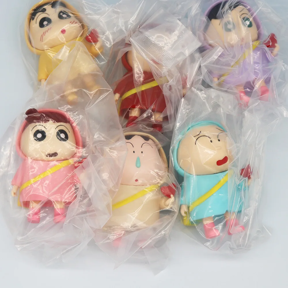 6 teile/satz Anime Crayon Shin-chan Regenmantel version Stehende hut Action Figure PVC Modell Spielzeug puppe Schreibtisch Dekor sammlung Geschenke