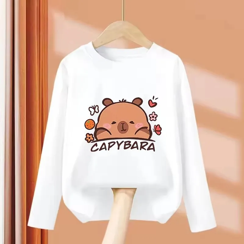 Lässiges T-Shirt mit Capybara-Grafikdruck für Jungen/Mädchen, Sommer, langärmelig, für Kinder, niedliches, lustiges T-Shirt, süßes Shirt – Detail 3