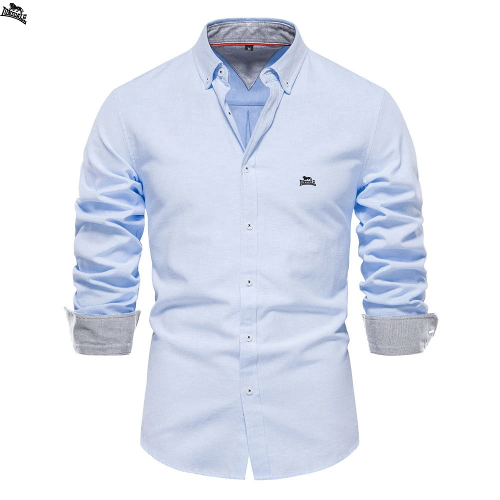 

European slim fit shirt for men casual versatile fashionable solid color long sleeved Men's top