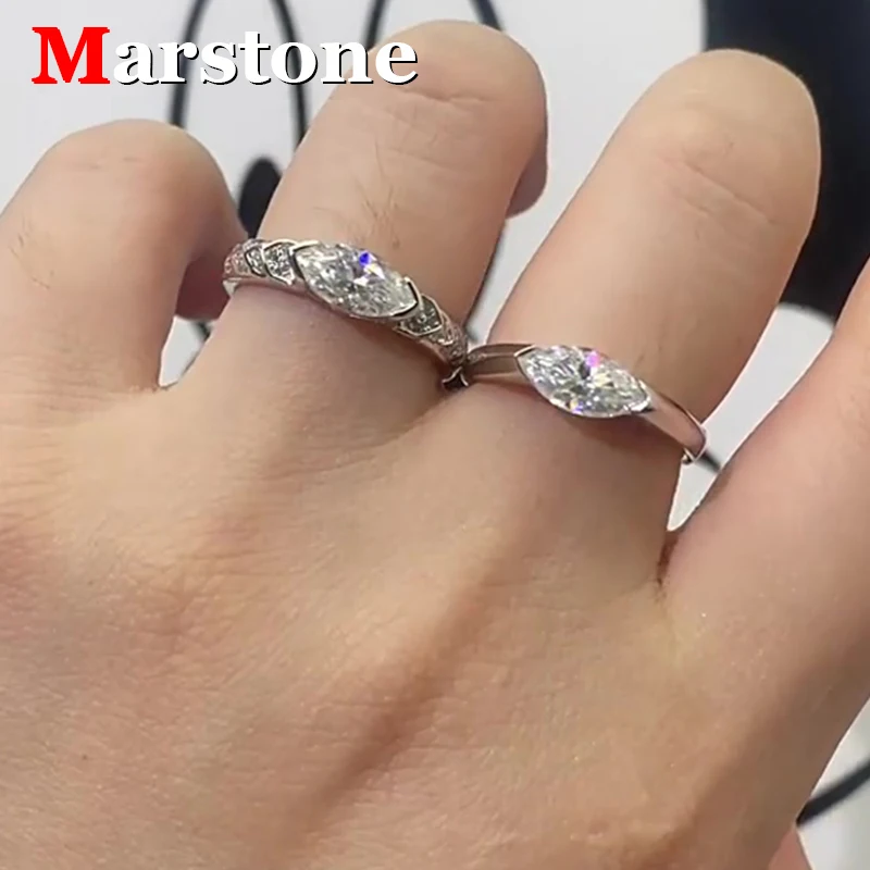 خاتم ألماس ماركيز مويسانيتي للنساء ، لون دي ، خاتم أزرق أخضر ، فضة إسترليني S925 ، خواتم ذهب أبيض عيار 18 قيراط ، مجوهرات راقية ، 1 قيراط