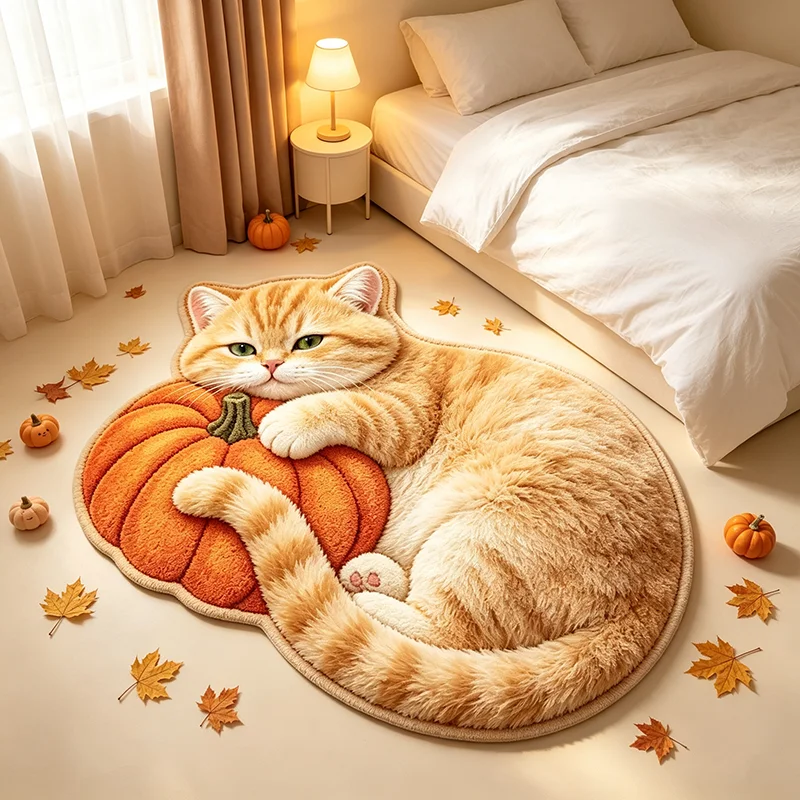 VIKAMA Halloween Cute Cat Pumpkin Irregular Doormat Dustproof Non Slip Indoor Front Door Fall Holiday Decor Rug