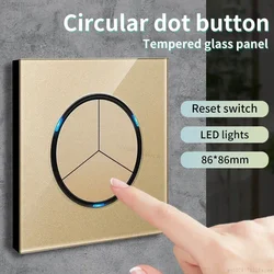 Gold Light for Glass Panel Switch Button, EU UK Standard Round Reset Point Switch, Bedroom Usb Switch Socket 1-4gang AC110V-250V