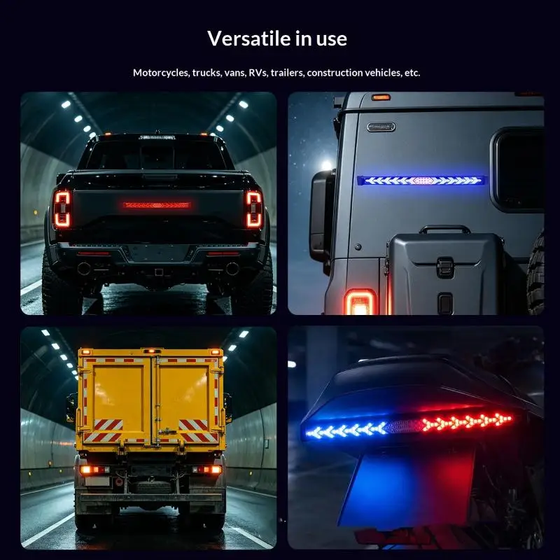 Motorcycle Turn Signal Strip Light Energy Saving Dynamic Flowing Waterproof Brake Reverse Warning Tail Lamp for Scooter ATV Mot