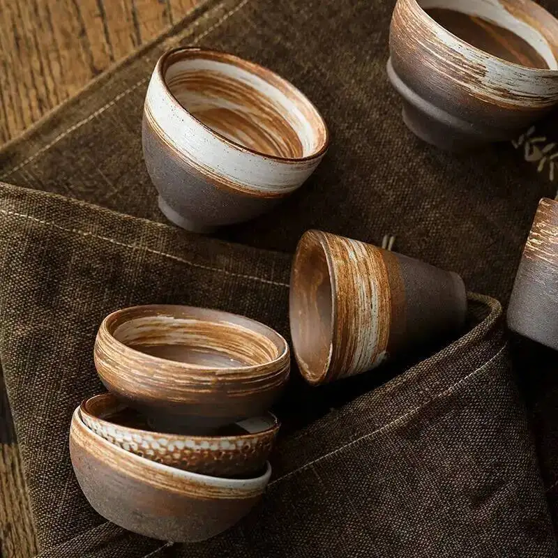 Rustic Pottery Teacup Shadow White Tea Cup Ceramic Kung Fu Tea Cup Powder Infusion Tasting Cup Керамическая Чашка