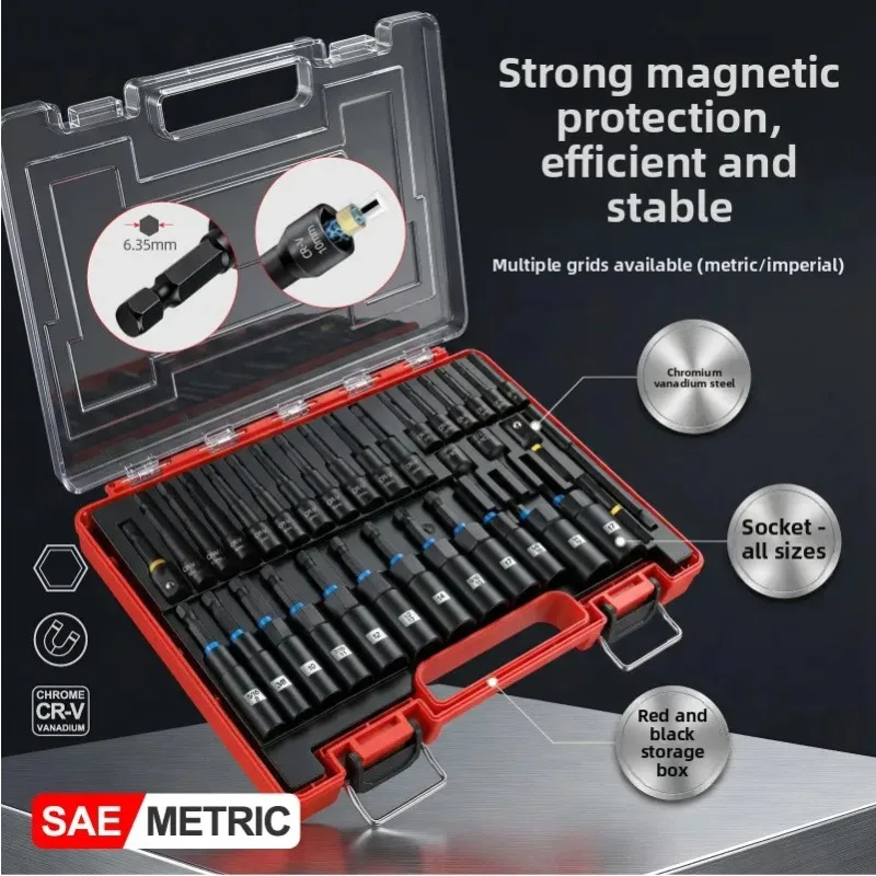 

34PC Strong Magnetic Deep Socket Bit Set Black Impact Resistant Metric Imperial Socket Wrench Set