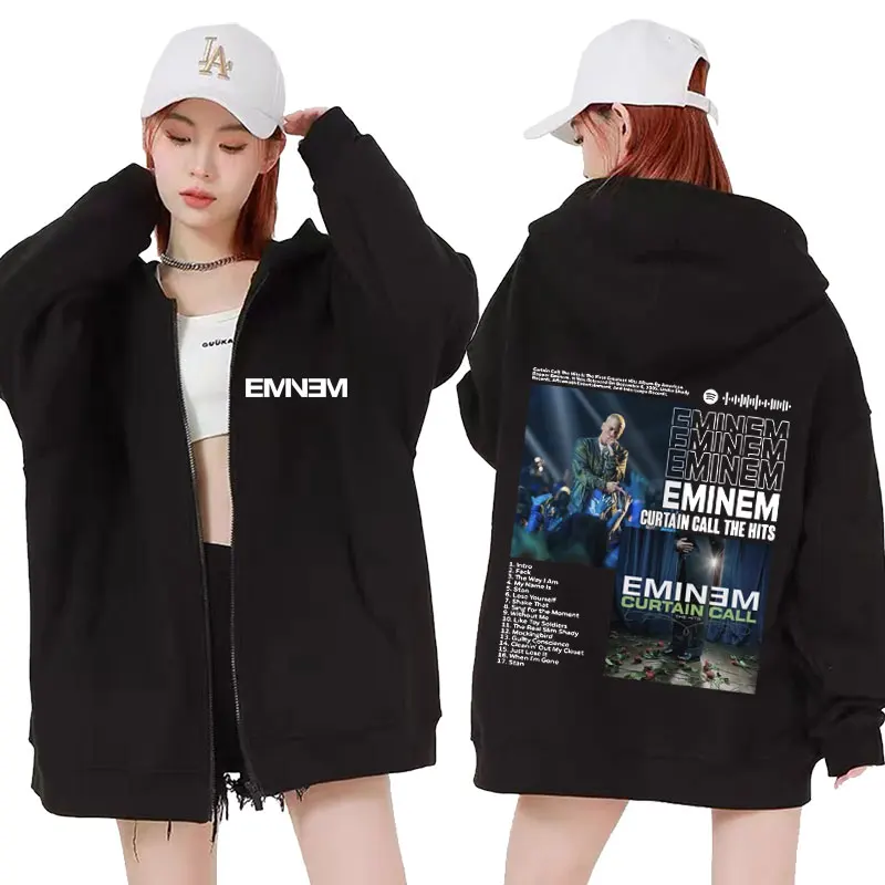 Vintage Eminem Slim Shady Tour Graphic Print Hooded Men Women Zip Up Hoodies Fashion Hip Hop Streetwear Unisex Zipper Jacket