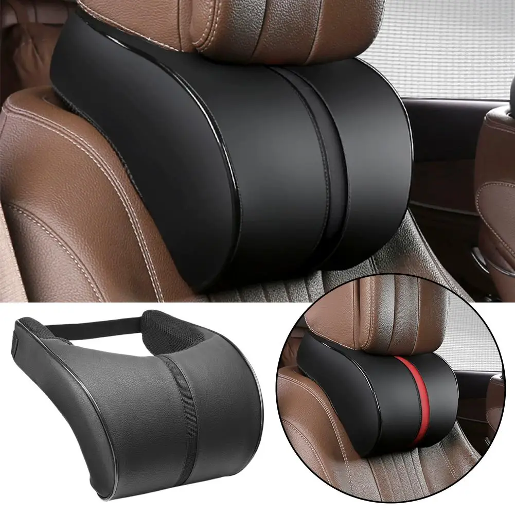 

Comfort Car Memory Foam Headrest Pillow PU Soft Leather Ergonomic Design For Pressure Relief, Ultra-Soft For Driving