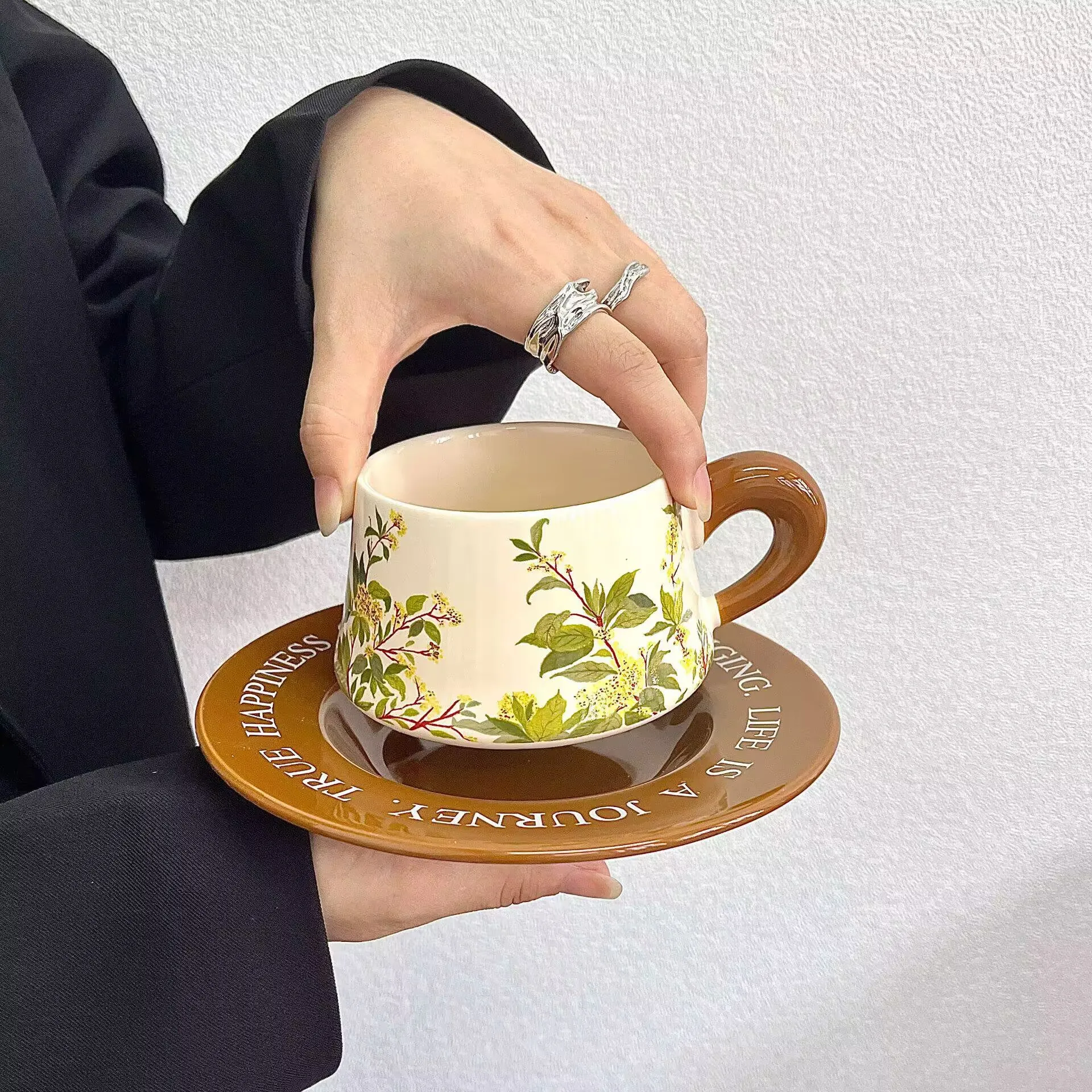 

High-end retro brown osmanthus coffee cup and plate set original cup afternoon tea home office latte cup