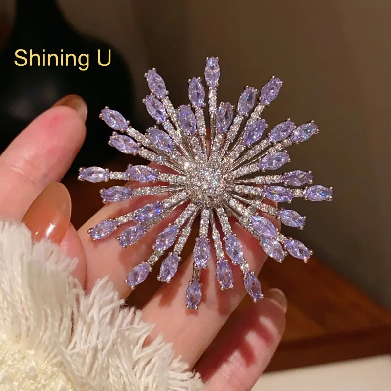 Shining U Purple Zircon Gems Fire Work Brooch for Women Fashion Accessory New Year