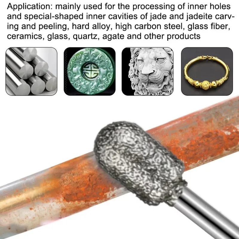 20Piece Set of Coarse Sand 46 Mesh Diamond Grinding Head Grinding Needle Handle Diameter 3mm Jade Carving Raw Stone Grinding