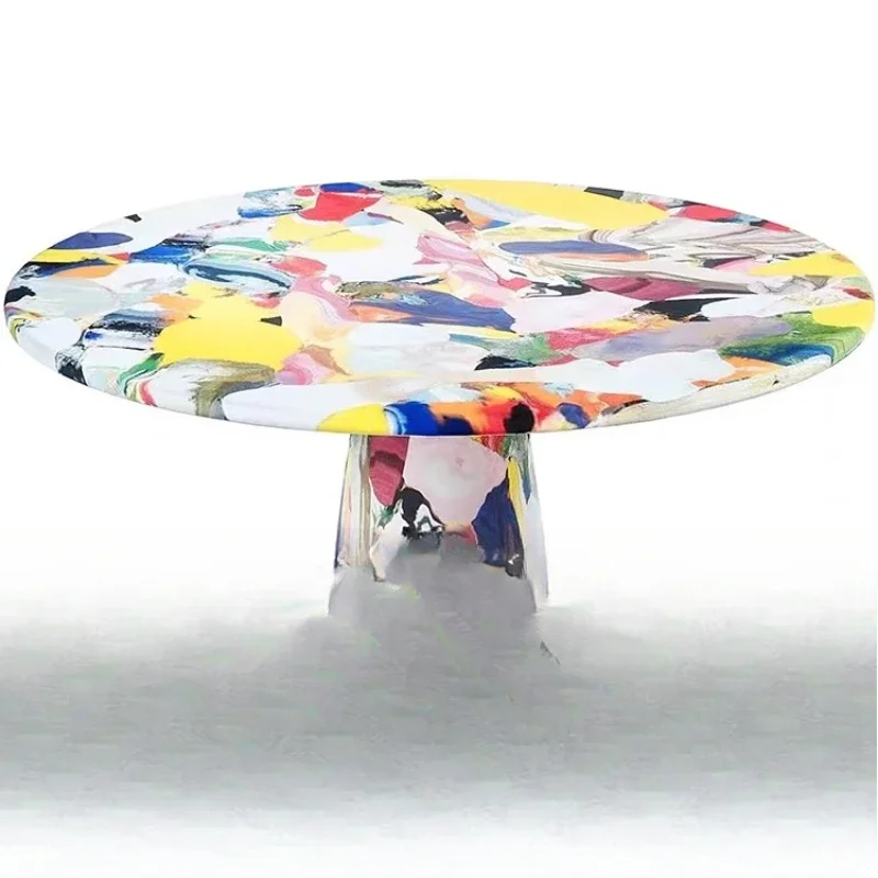 

Furnace oil painting painted table creative light luxury leisure medieval round dining table