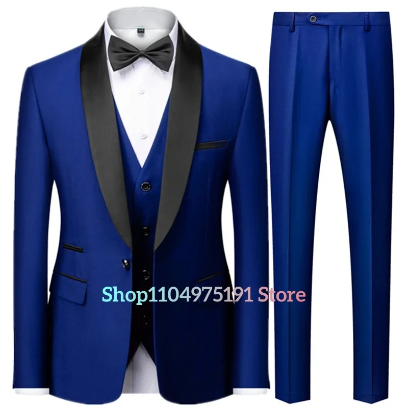 Garnitur slim-fit; Męski garnitur w stylu western z blokami kolorów na przyjęcie. Garnitur męski 3-częściowy ((Marynarka+Kamizelka+Spodnie))