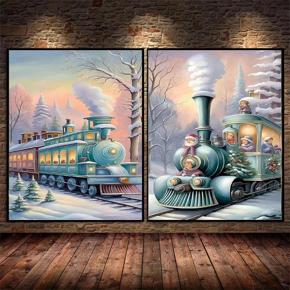 5D DIY Diamond Painting Train Christmas Landscape Mosaic Full Square/Round Drill Embroidery Winter Snow Home Decor