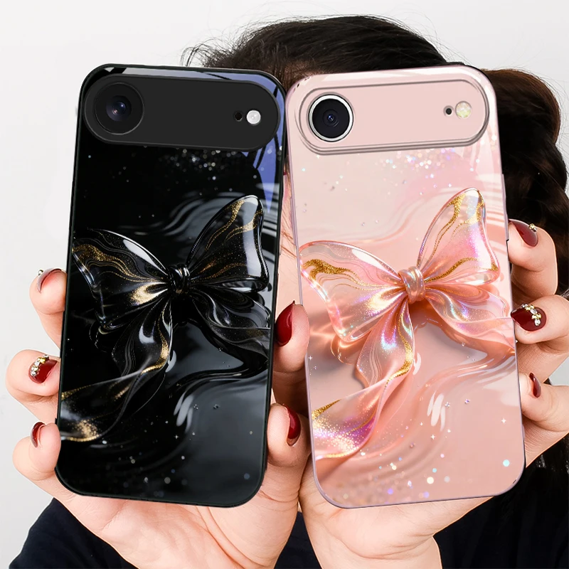 

Transparent crystal bow For iPhone 17 Air 16E 15 14 13 Plus 12 mini 17 Pro Max 11Pro XR X 16E 7 8 11 Tempered Glass Phone Case