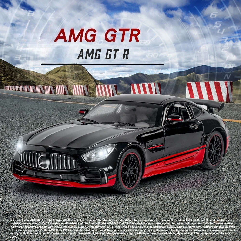 

1:24 GTR Black and Red Alloy Sports Car Model Sound and Light Toy Ornament Gift Diecast Alloy Car Model Collectible