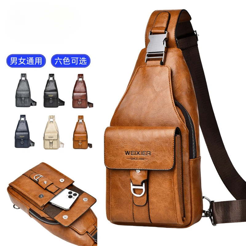 2025 New Cross Border Men Chest Bag Superior Sense Retro Casual Backpack Waterproof Wear-resistant Fashion Crossbody Chest Bag