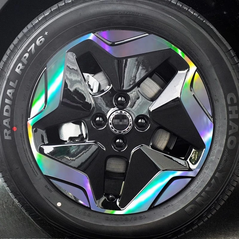 For BYD Dolphin Contour-Cut Wheel Decals - Rainbow Laser Reflective Vinyl Stickers Waterproof Scratch-Resistant Rim Protectors