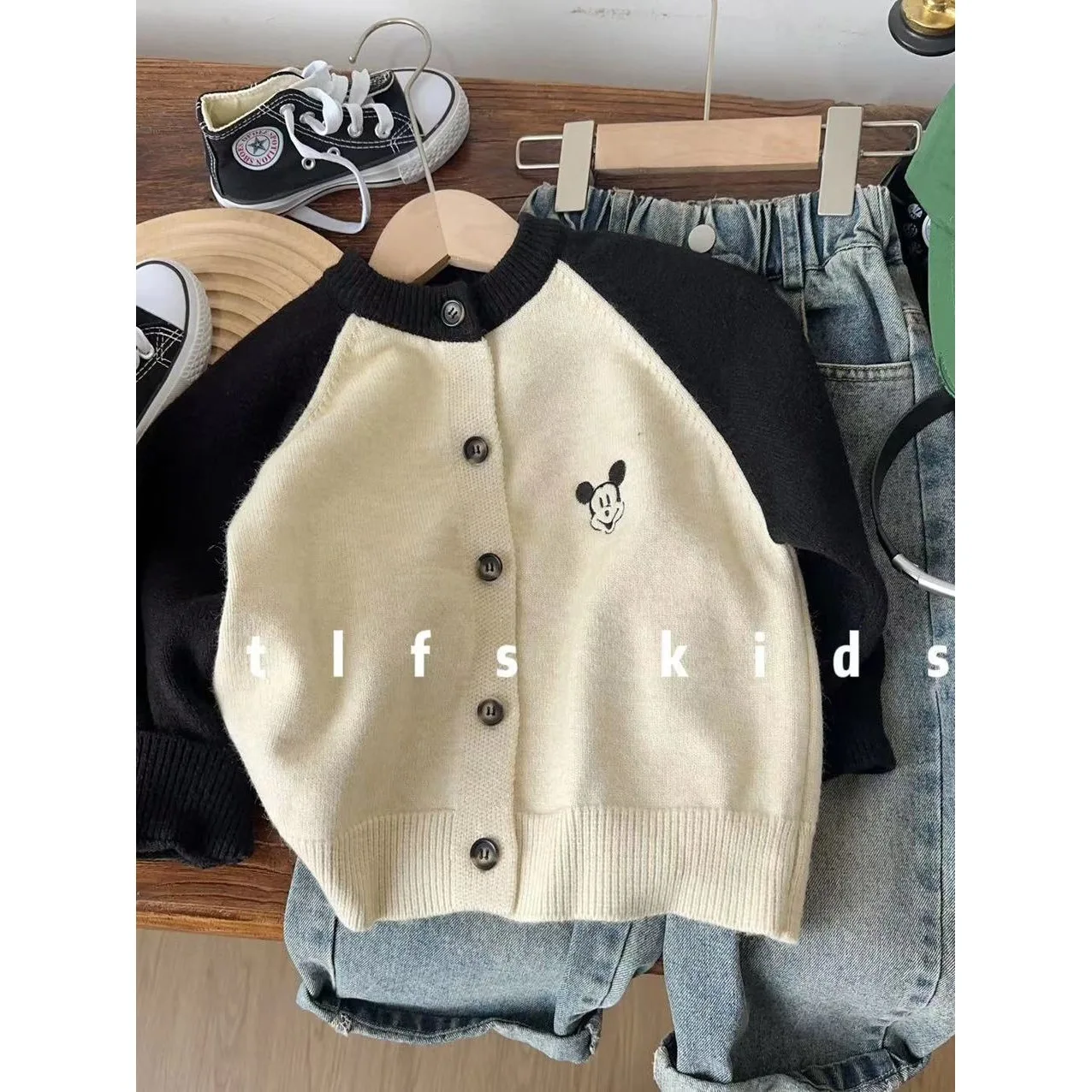 

Disney Mickey Color-Block Cardigan - Fall New Knit Sweater for Kids, Unisex Casual Zip Coat for Boys & Girls