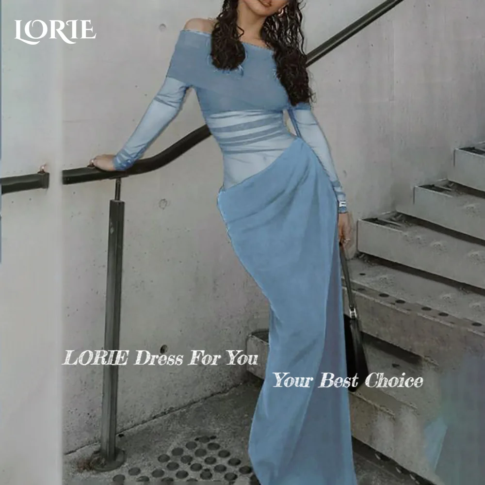 LORIE High Collar Evening Dress Ruch Long Sleeve Floor Length Princess Prom Dresses Pleats Illsion Arabia Party Gown Customized