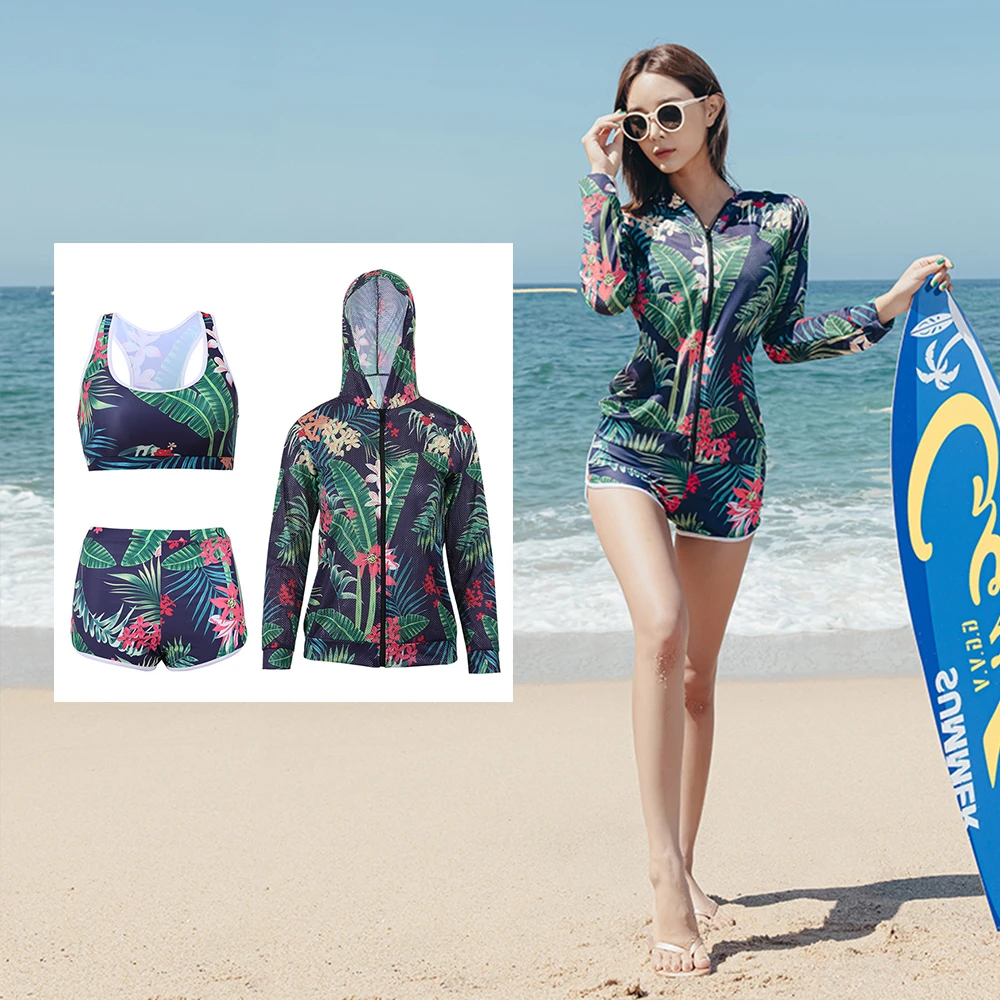 

2023 New Women Split Long Sleeved Swimsuit Three Piece Set Sexy Corset Hot Spring Diving Surfing Suit Ladies Swimwear Vacation