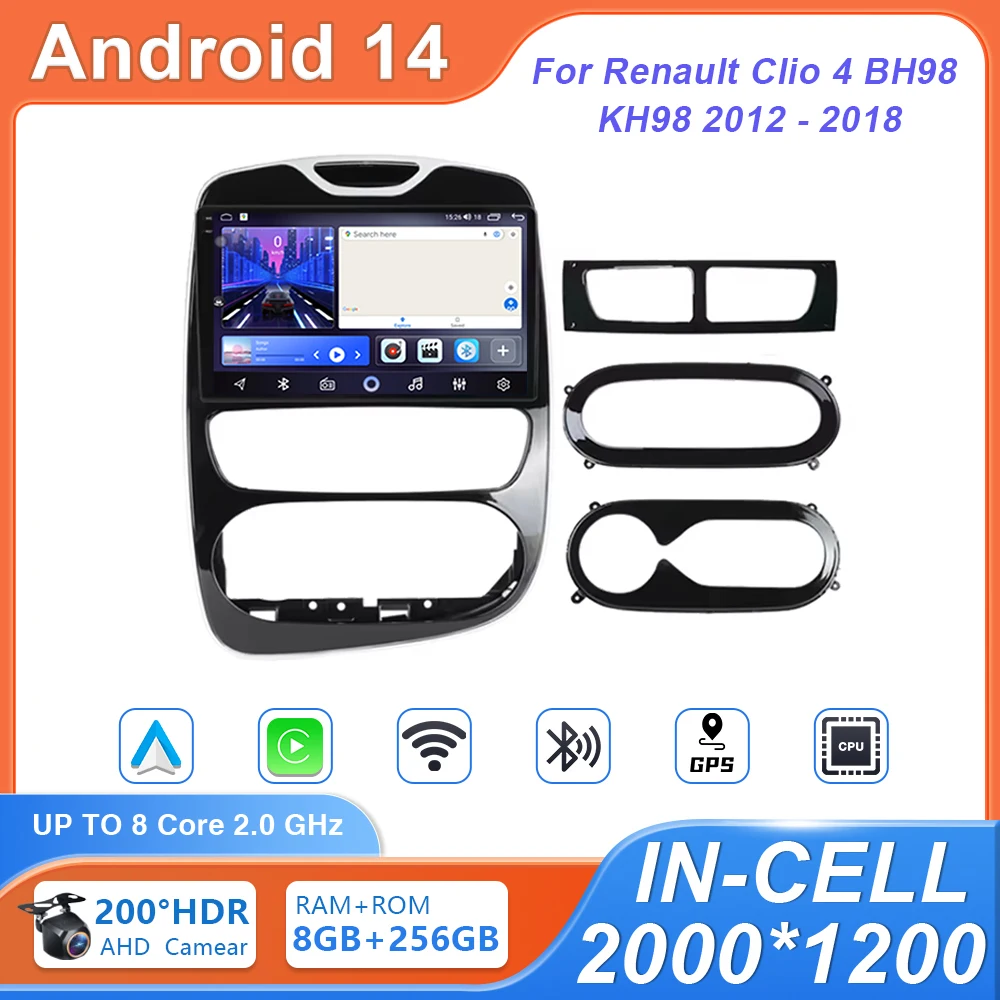 Android 14 For Renault Clio 4 BH98 KH98 2012 -2018 2K QLED Android Car Radio Multimedia Video Player GPS AI Voice CarPlay Stereo