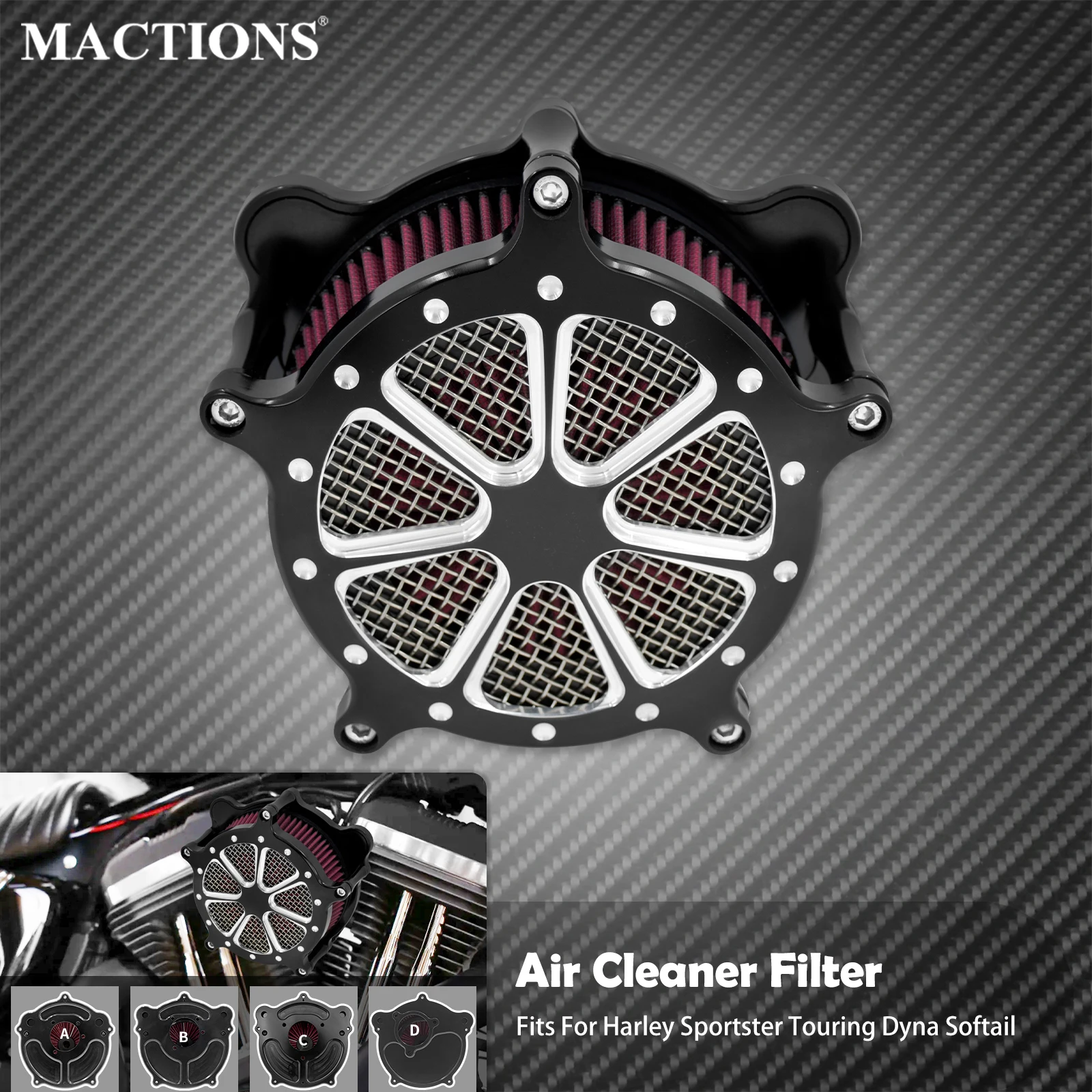 

Motorcycle CNC Air Filter Intake Cleaner For Harley Softail Dyna Touring Road Street Electra Glide Sportster XL 883 1200 48 72