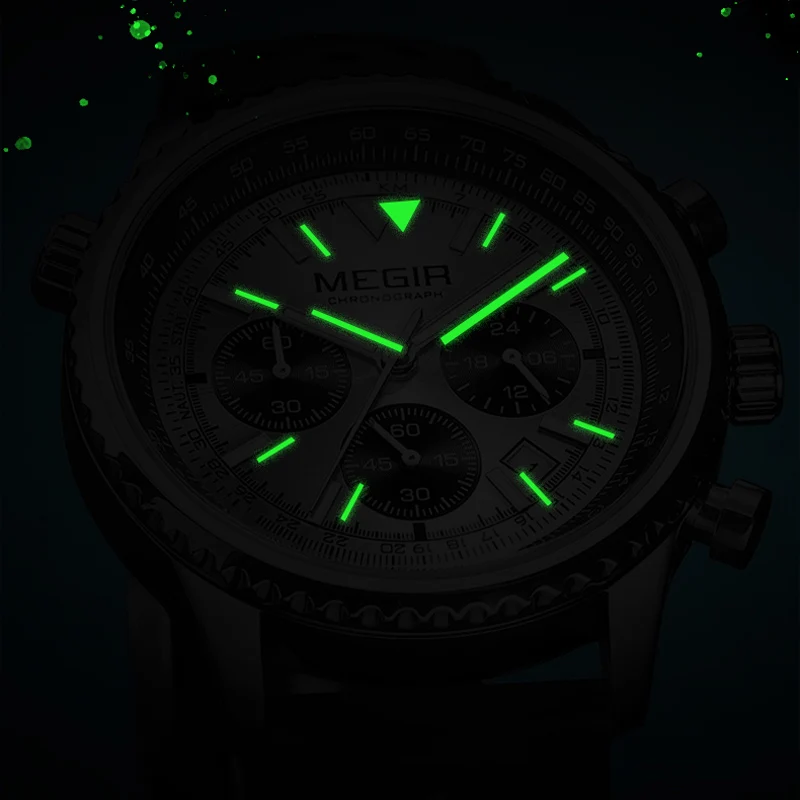 MEGIR Brand Original Luxury Fashion Watch for Men Business Siliconer with Luminous Calendar Chronograph Quartz Strap Wristswatch