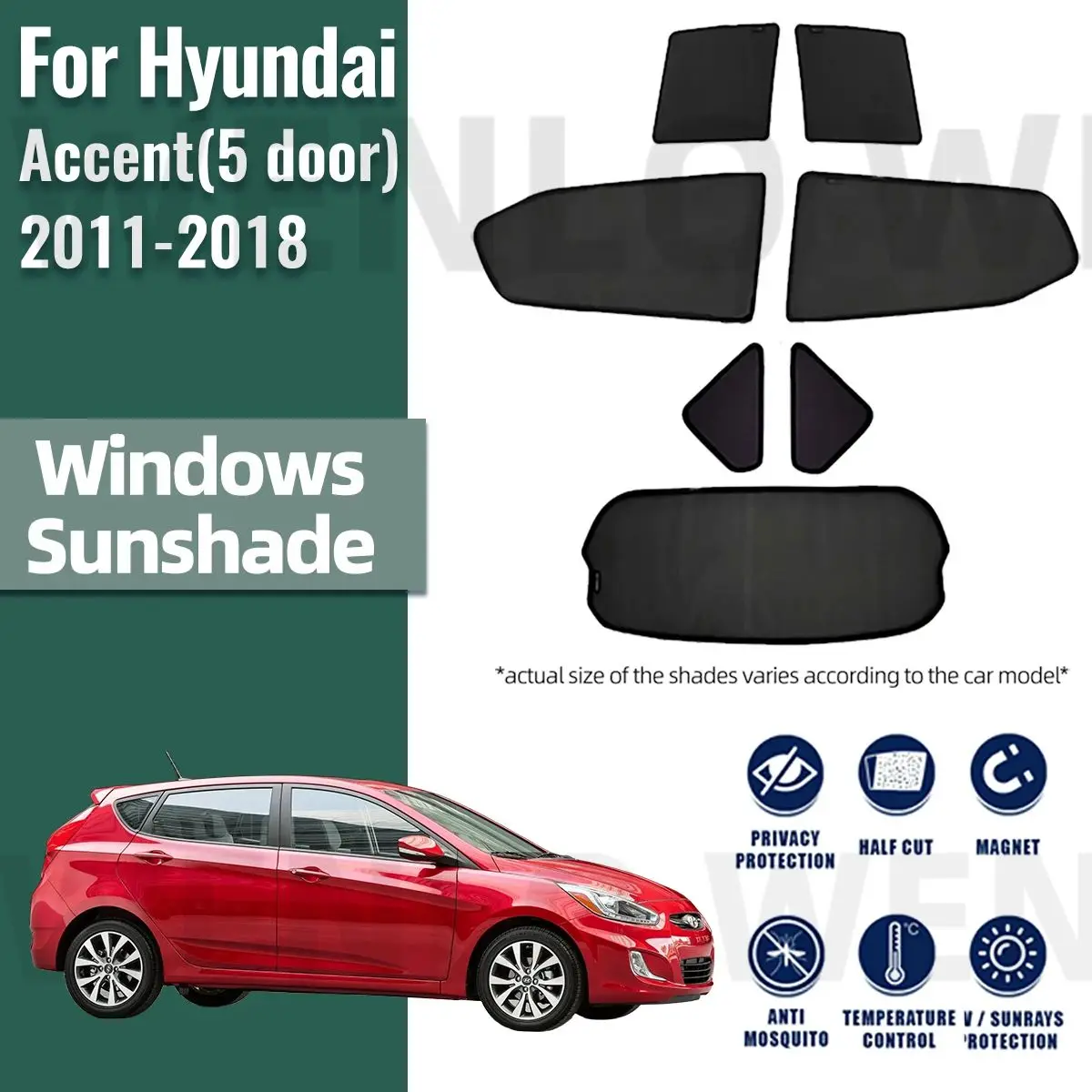 

For Hyundai Accent Hatchback 2011-2018 Magnetic Car Sunshade Customized Side Window Curtain Sun Shield Visor Front Windshield