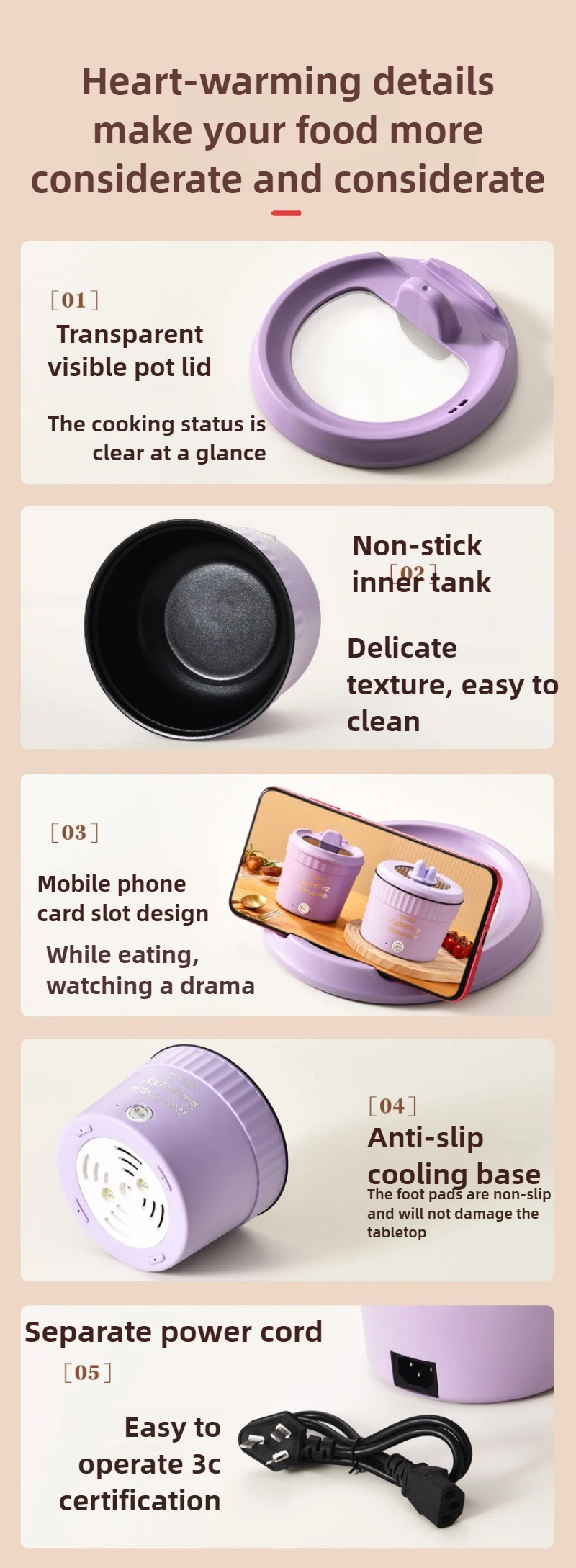 110V-220V 1 Person-2 Person Mini Cooking Pot Electric Heating Pot Mini Rice Cooker Multi-functional Food Warmer Kitchen Machines