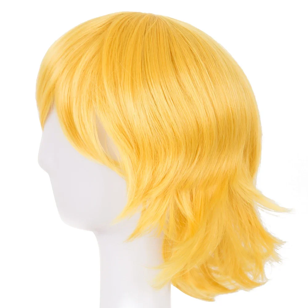 Cosplay Wig Fei-Show Synthetic Heat Resistant Short Wavy Hair Costume Cosplay Halloween Carnival Events Party Yellow Hairpiece