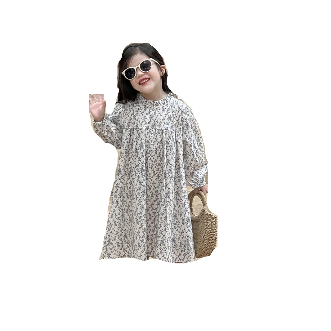 Skirt 2026 Spring New Korean Children Clothing Girl Forest Style Countryside Style Dress Small Stand Collar Floral Princess