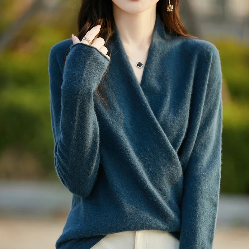 Women\'s Knitted Cashmere Sweater 100 Merino Wool Thickened Combination Top Loose Long Sleeve Clothing Warm For Autumn And Winter