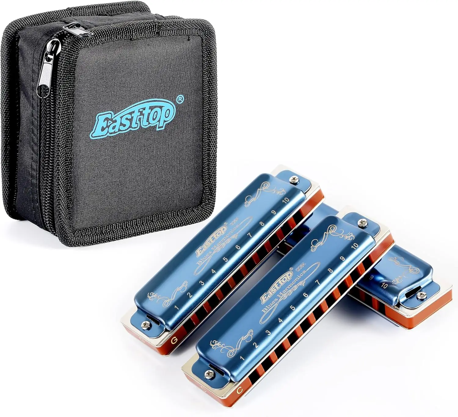 

10 Hole Blues Harmonica Set of 3 Keys A C G for Adults Beginners Students Gift