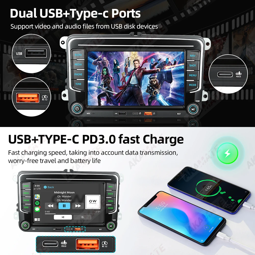 Picture 5: 7Inch Car Radio For VW Wireless CarPlay Android Auto Dual USB Type-C Charge Bluetooth FM for Volkswagen Polo Golf Passat MP5