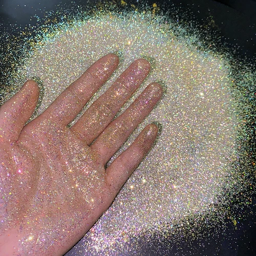 Imagen 2 del producto Polvo de diamante de azúcar holográfico dorado, pigmento de diamante fino brillante, bricolaje, esmalte de Gel UV, polvo de brillo dorado iridiscente, 10g, 0,2mm