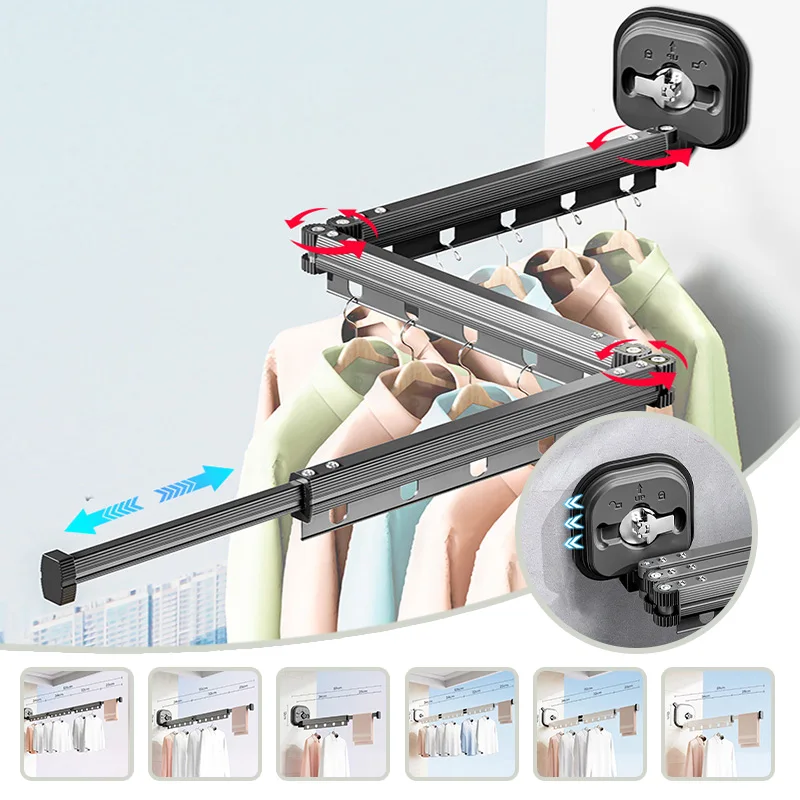 Indoor Drying Artifact Hidden Clothes Rack Bathroom Drying Pole Suction Cup Balcony Folding Clothes Rack Telescopic Drying