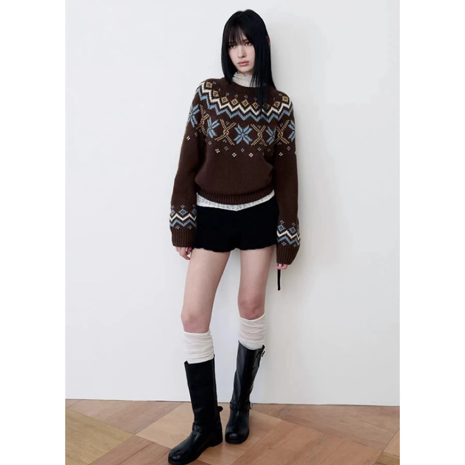 

Lemon Cheese Rola25 Зимний антивозрастной трикотаж Fair Isle Свободный универсальный шерстяной вязаный свитер для поездок на работу Sle Long Sve rou...