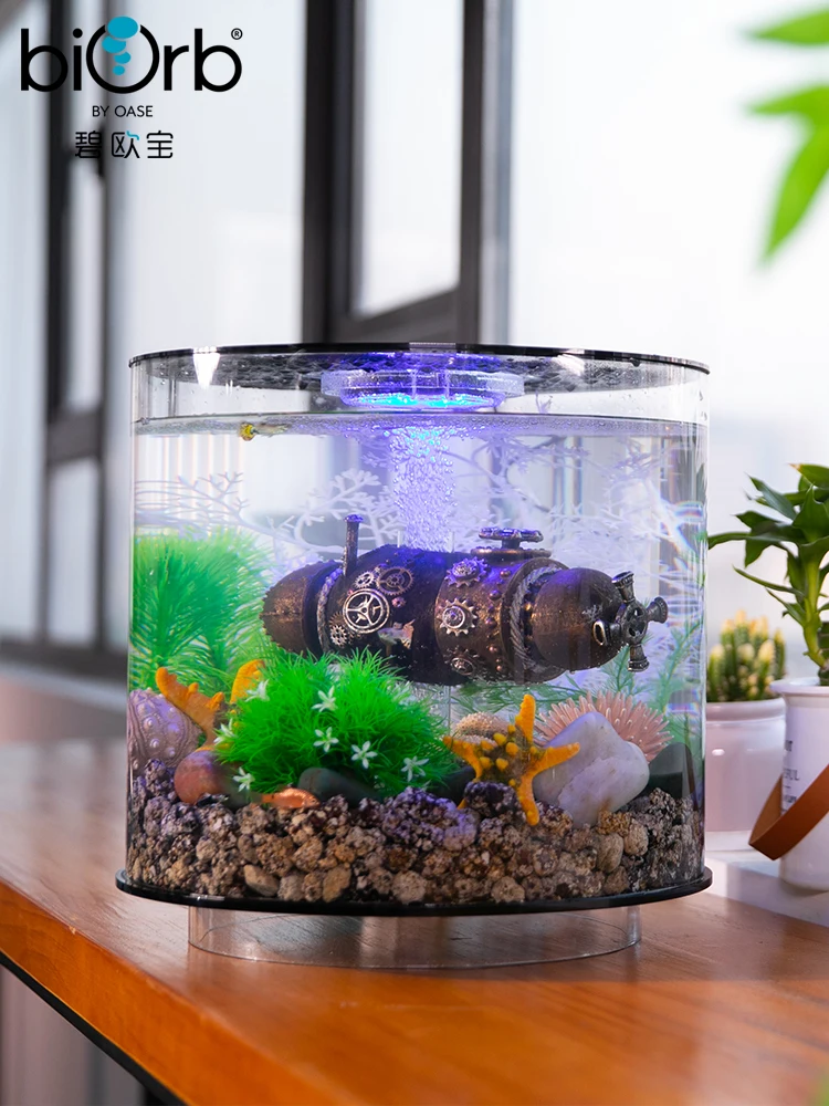 

Cylindrical Small Fish Tank Living Room Art Waterscape Aquarium Creative