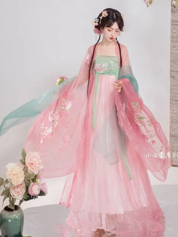 Abito tradizionale cinese per ragazze Original Pink Autumn Hanfu Kezi gonna camicia a maniche grandi Vêtements Traditionnels Chinois Femme