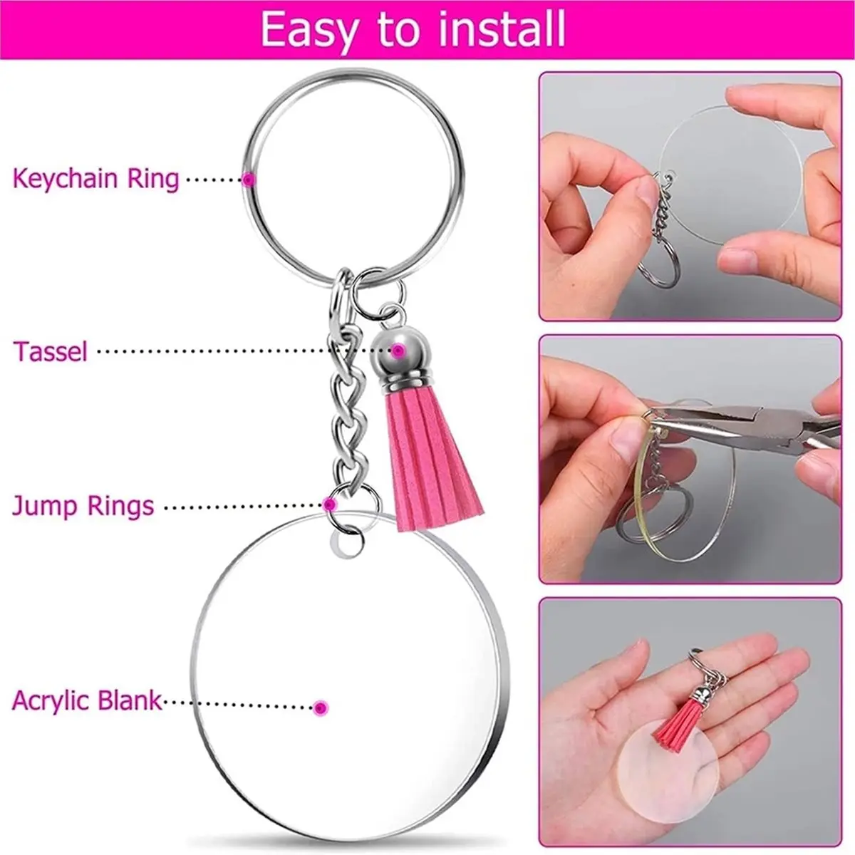 Big Discount Acrylic Keychain Blanks 200Pcs Acrylic Keychain Blanks with Rings Clear Key(200PCS Gold)