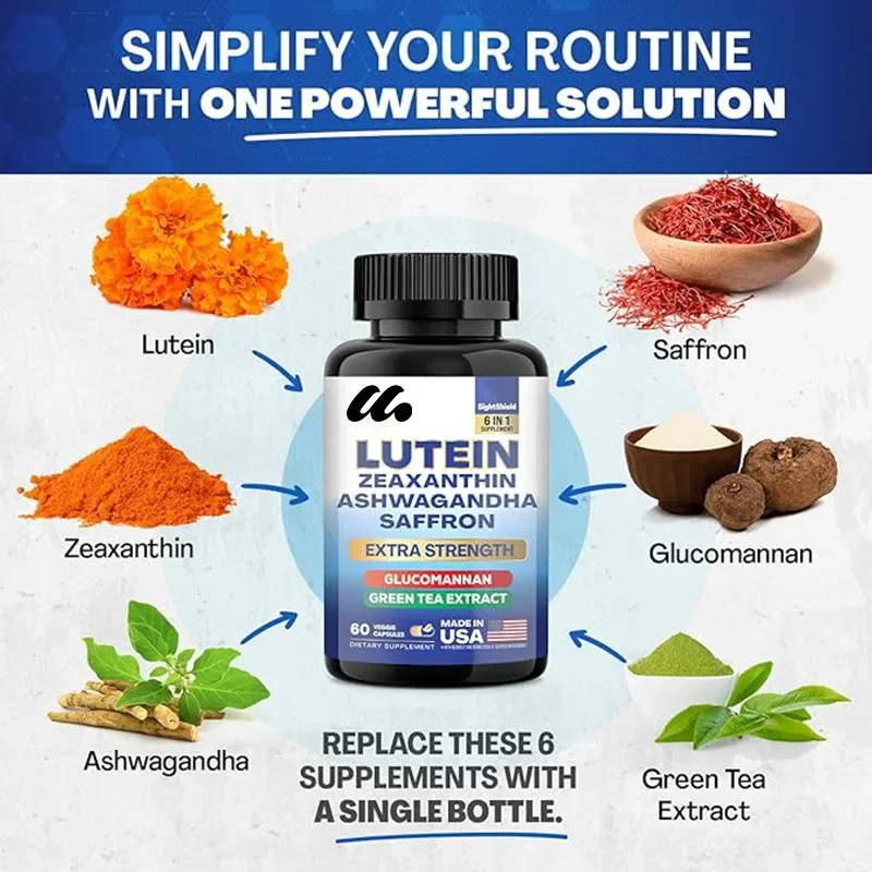 Lutein and zeaxanthin supplements - containing saffron, glucomannan, South African eggplant, and green tea extract