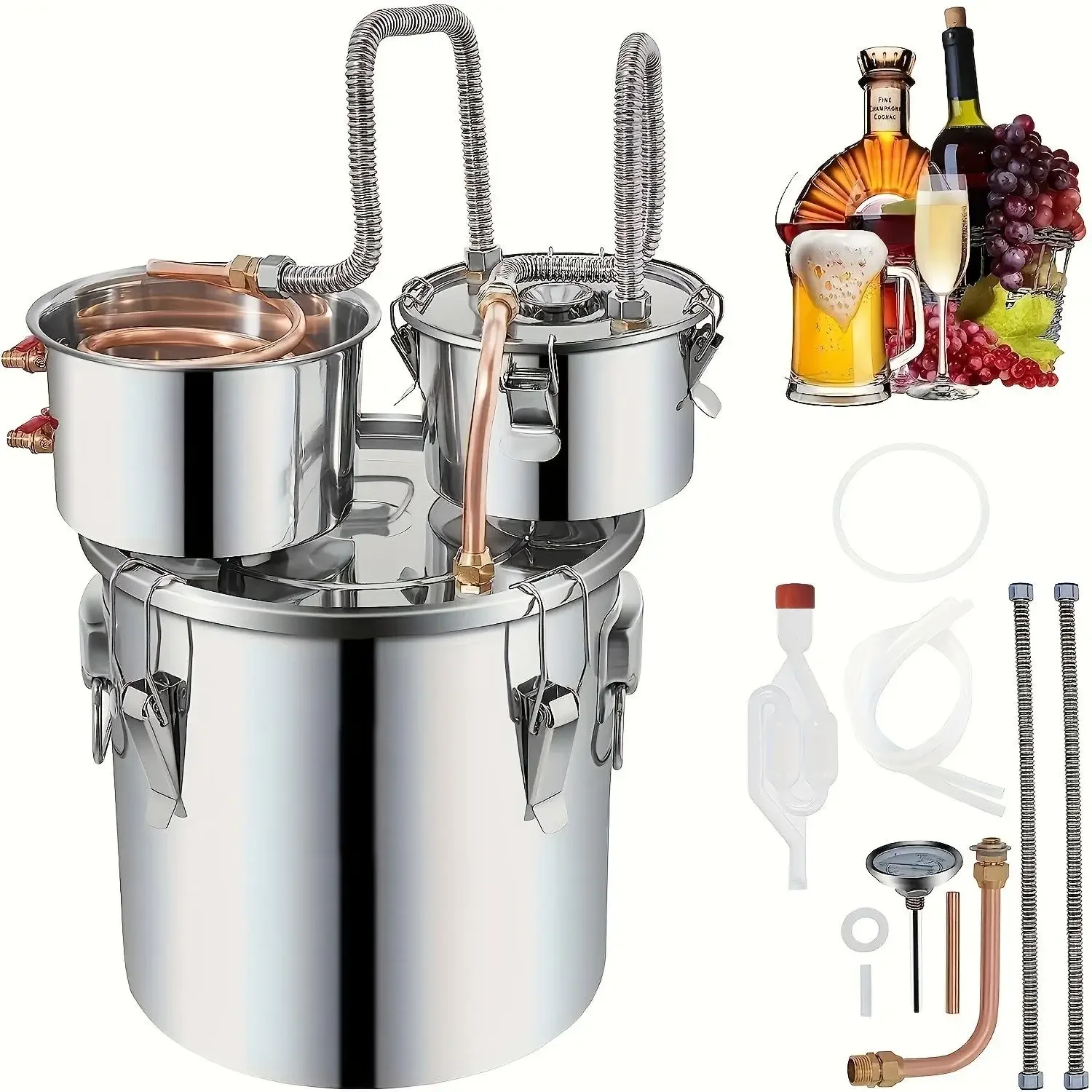 OYLP Home Alcohol Distiller Kit - Stainless Steel Homebrew Beverage Maker,  Food-Grade Easy-Operate Processing Set
